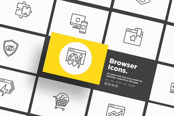 Browser | 16 Thin Line Icons Set