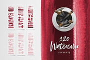 120 Watercolor Texture Elements Red