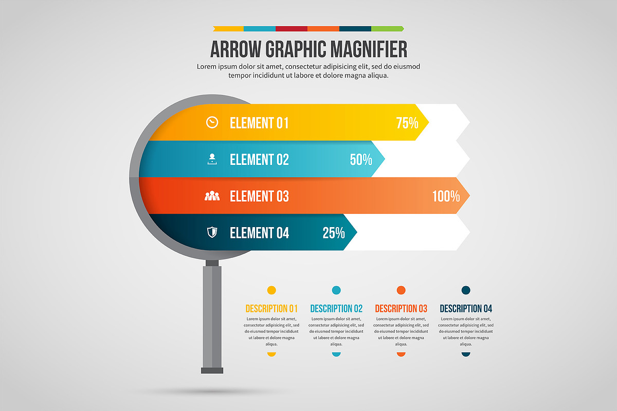 Arrow Graphic Magnifier Infographic in Web Elements - product preview 8