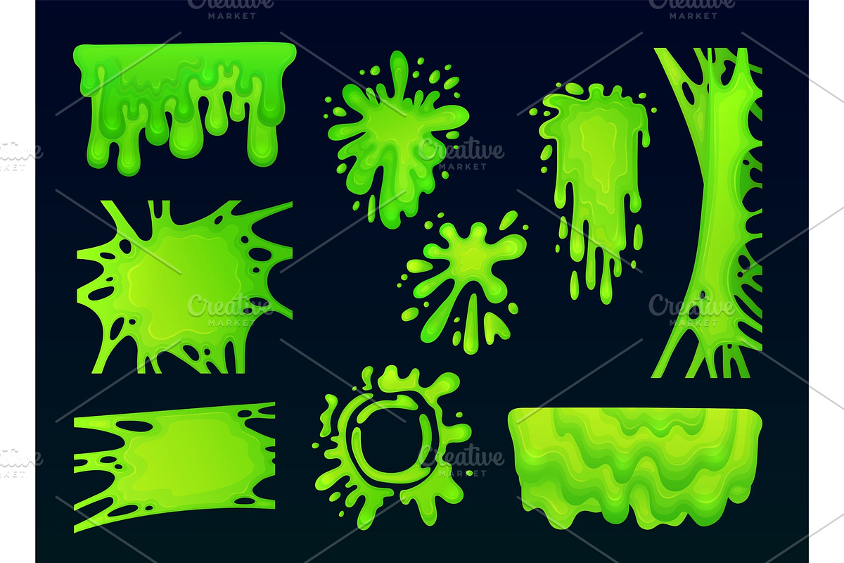 Set of acid green slime splatter in in Objects - product preview 8