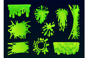 Set of acid green slime splatter in