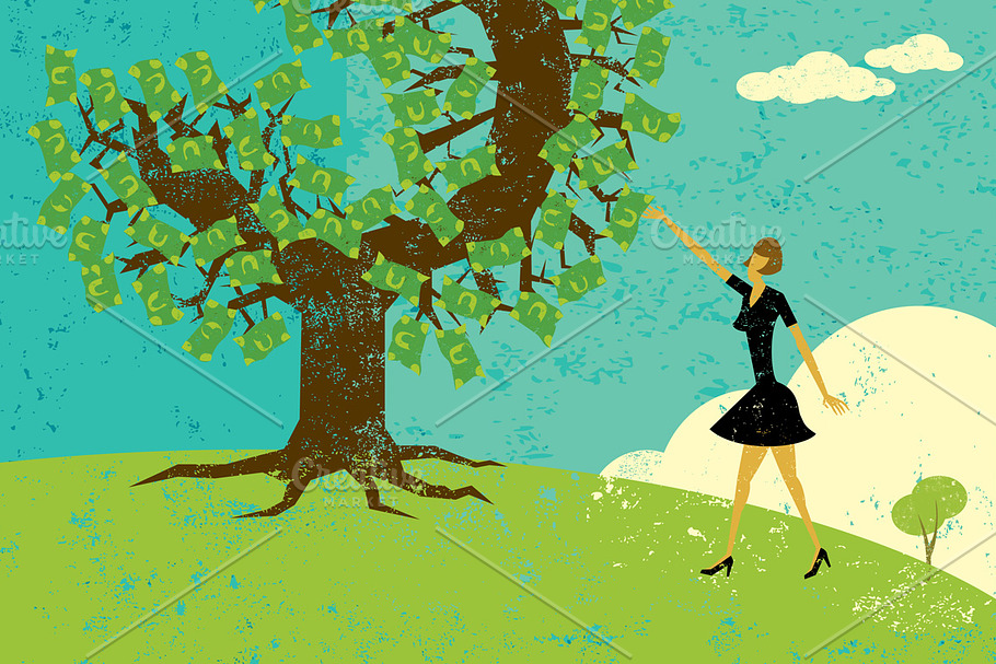 Businesswoman with a money tree in Illustrations - product preview 8