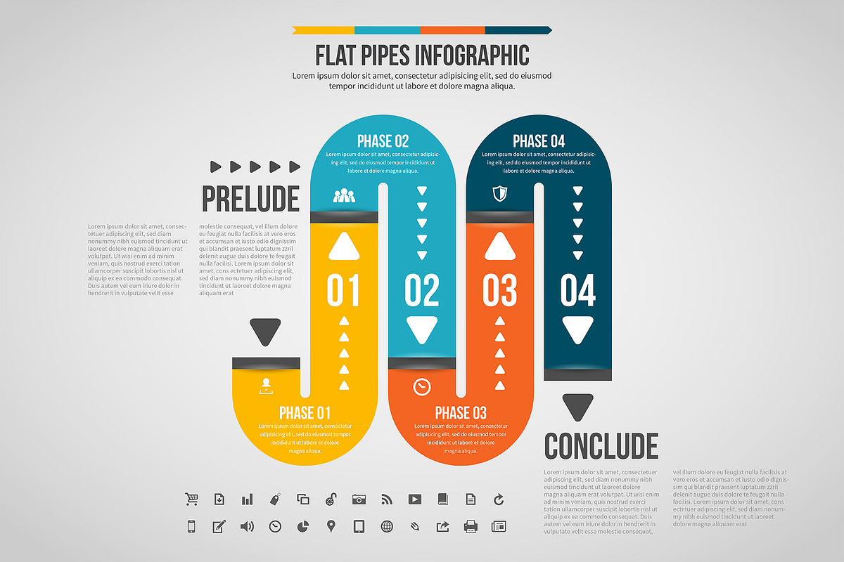 Flat Pipe Infographic in Web Elements - product preview 8