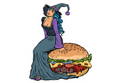 Halloween witch sitting on a Burger