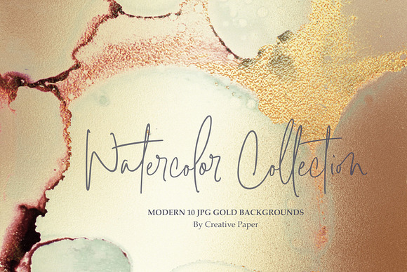 Gold  Ink + Watercolor Foil Textures in Textures - product preview 5