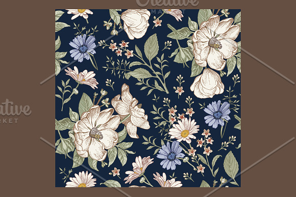 Set Seamless Flowers Dogrose Croton in Illustrations - product preview 1