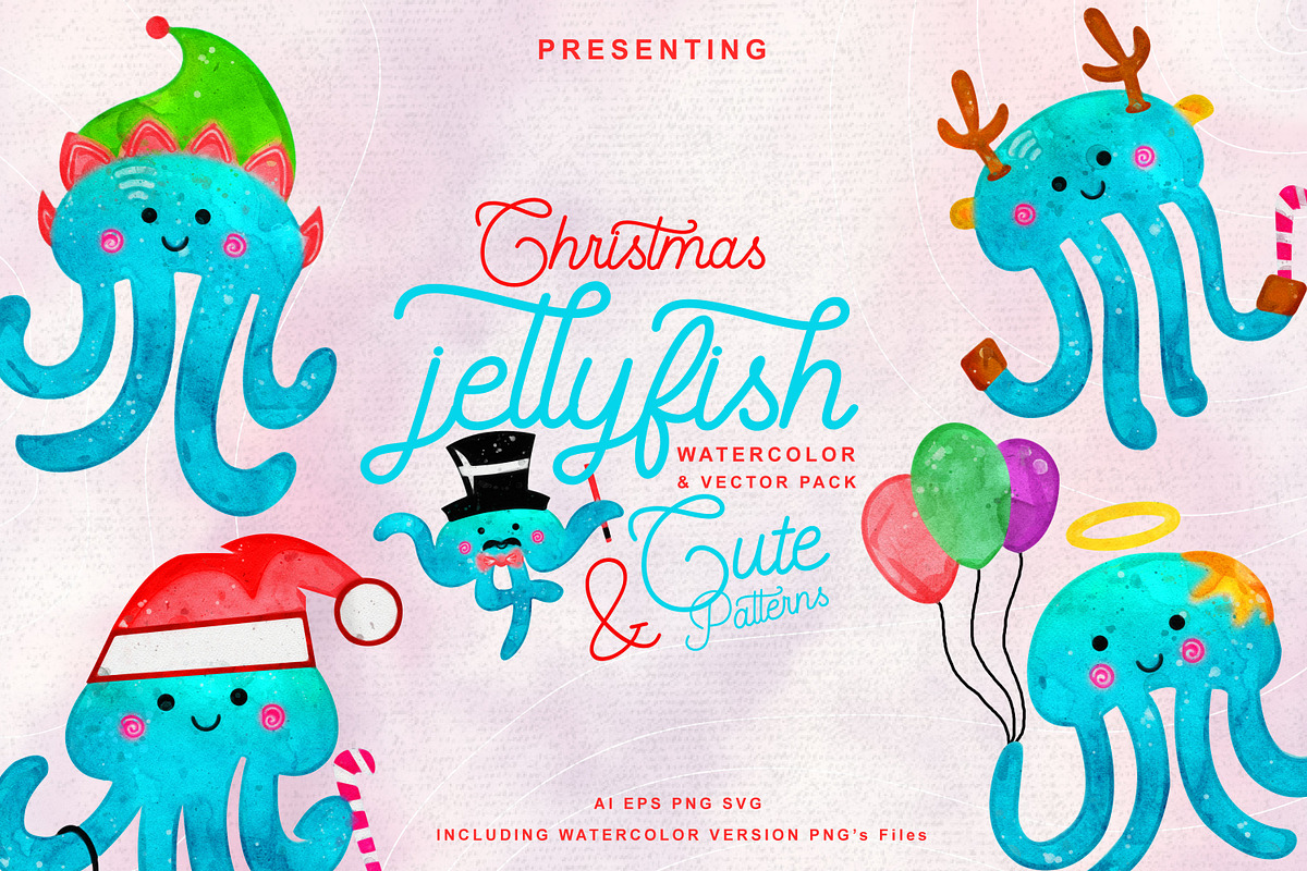 Christmas Jellyfish in Costume Set in Illustrations - product preview 8