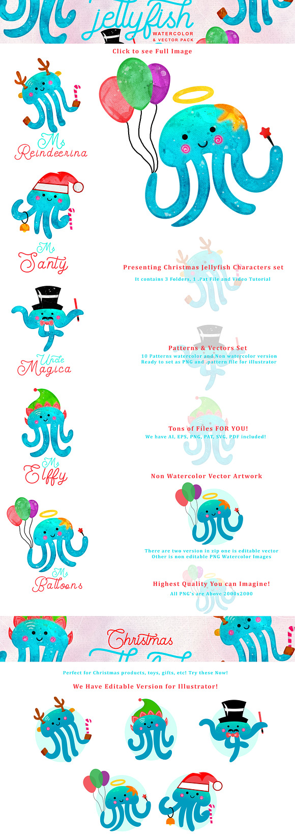 Christmas Jellyfish in Costume Set in Illustrations - product preview 1