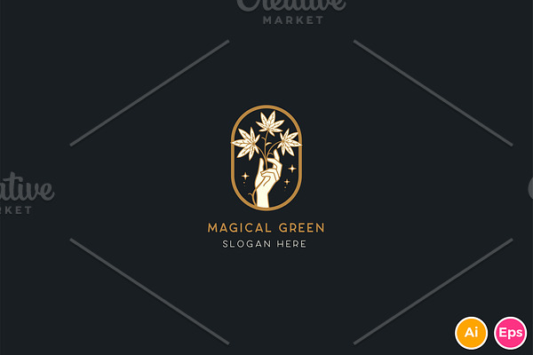 Magical Green Cannabis Logo Template