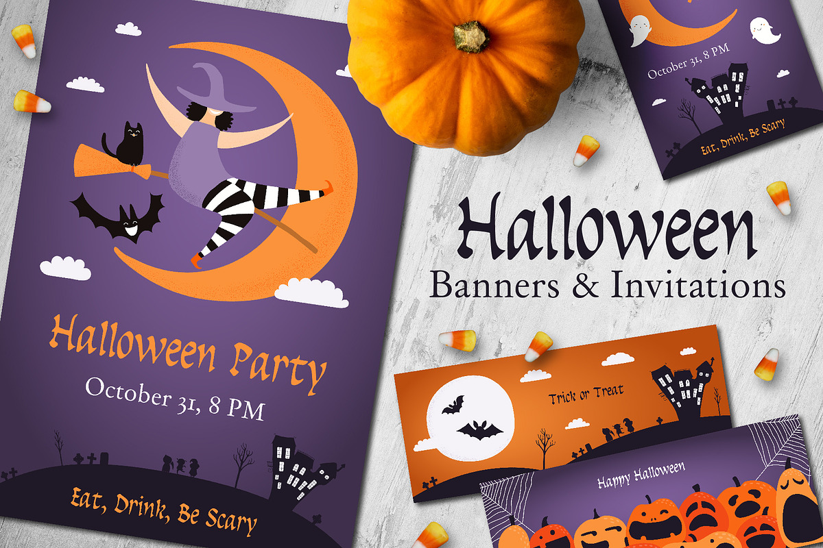 Halloween Invitations & Banners in Illustrations - product preview 8