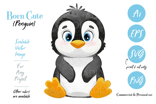Digital Penguin Print ClipArt Design