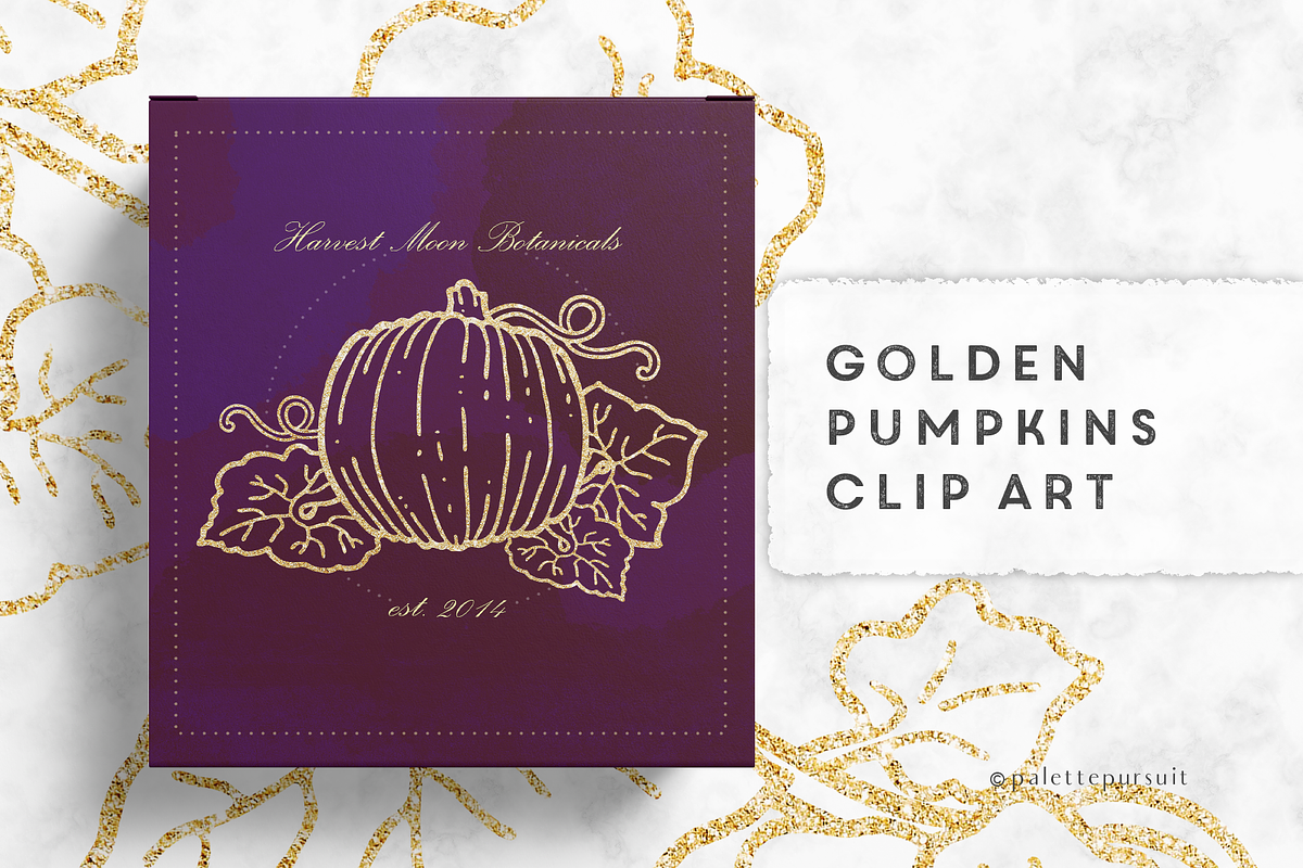 Gold Pumpkins Autumn Clip Art in Illustrations - product preview 8