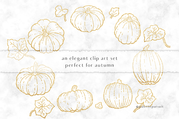 Gold Pumpkins Autumn Clip Art in Illustrations - product preview 1