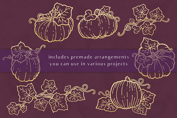 Gold Pumpkins Autumn Clip Art in Illustrations - product preview 3