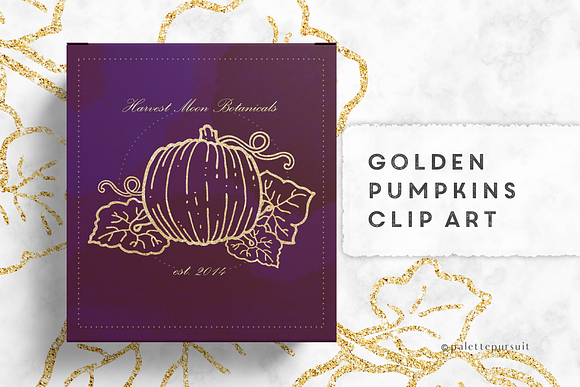Gold Pumpkins Autumn Clip Art in Illustrations - product preview 5