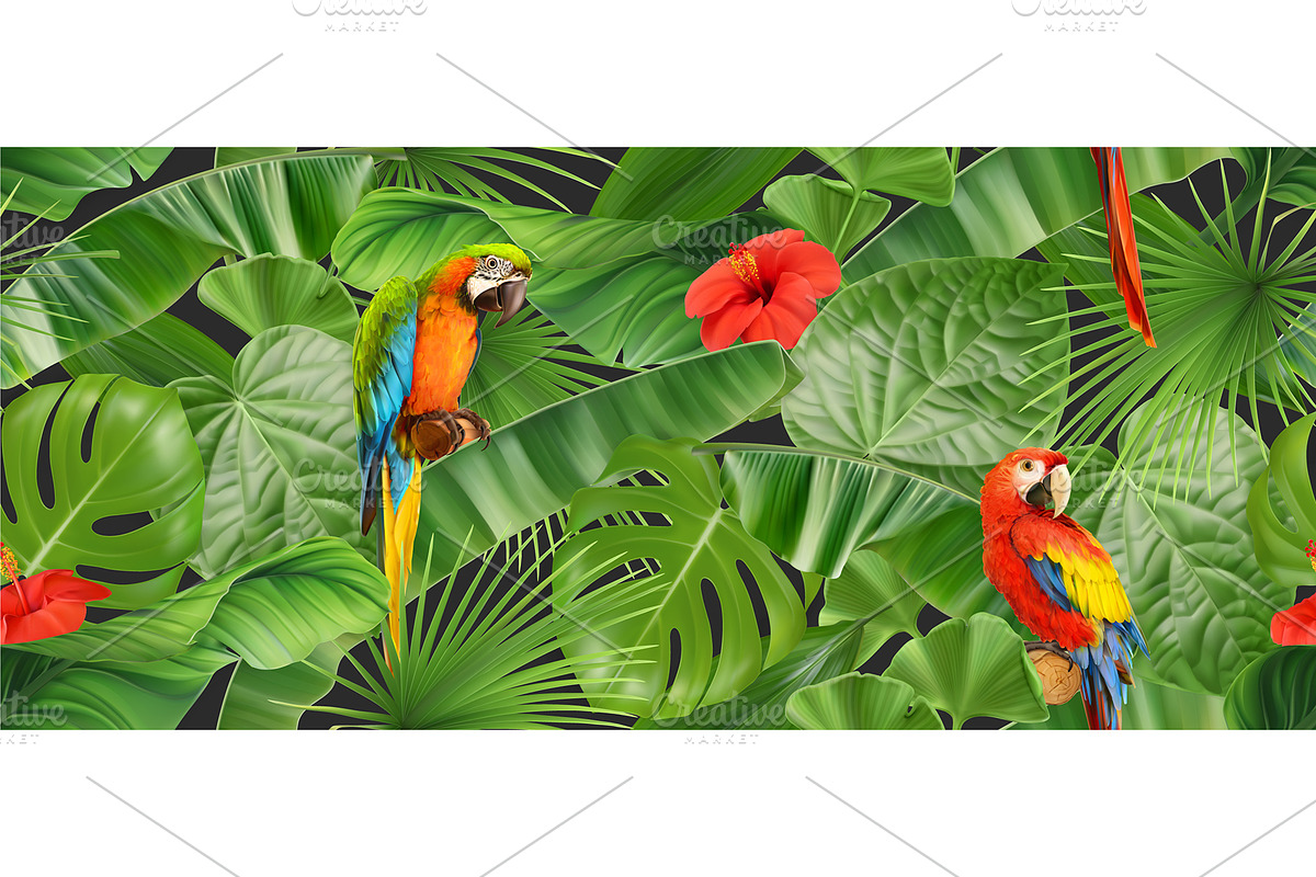 Tropical leaves, parrot, background in Illustrations - product preview 8