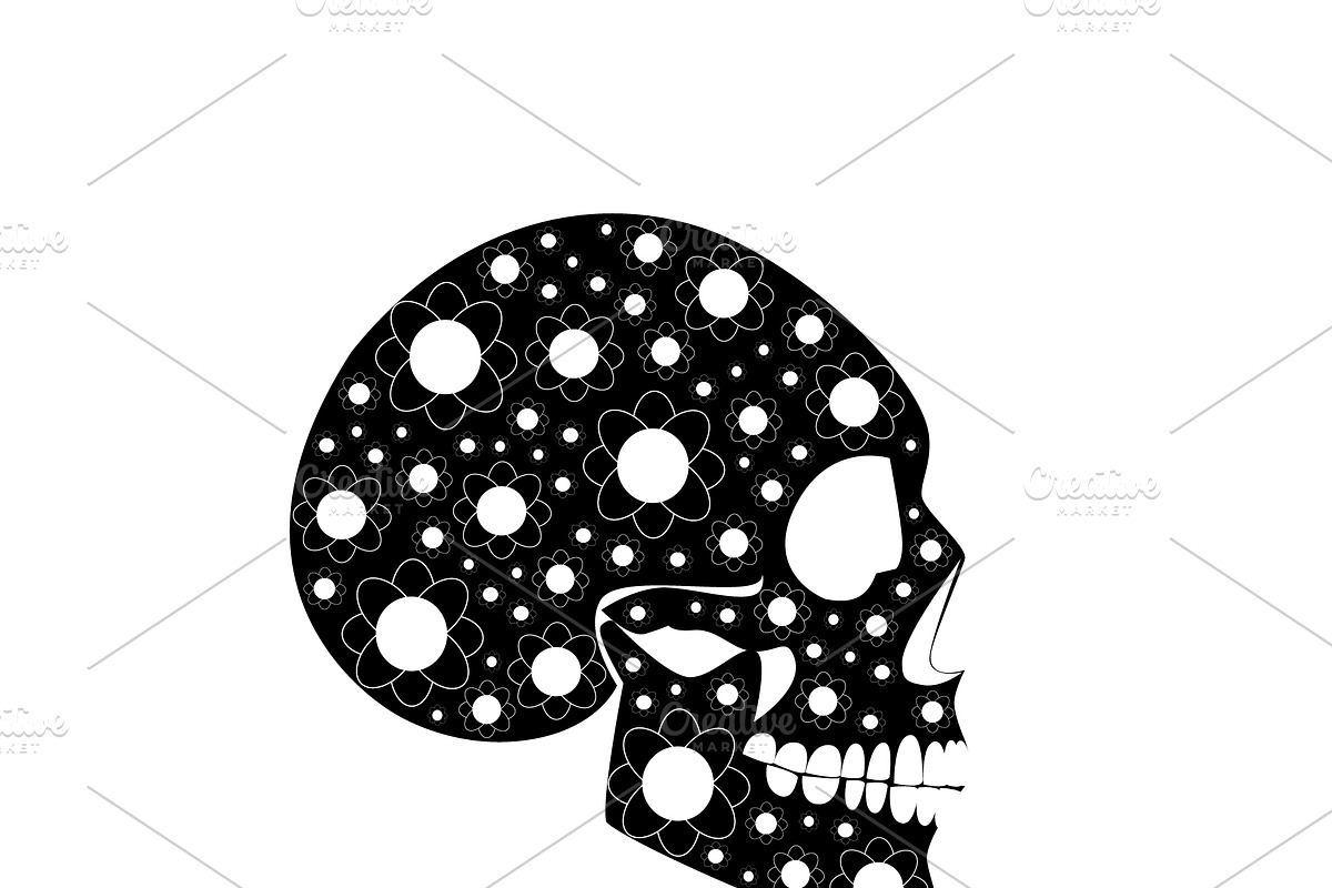 Skull icon Black and White side view in Graphics - product preview 8