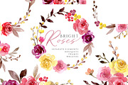 Bright Watercolor Flowers Roses PNG