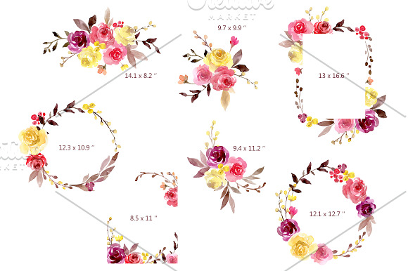 Bright Watercolor Flowers Roses PNG in Illustrations - product preview 2
