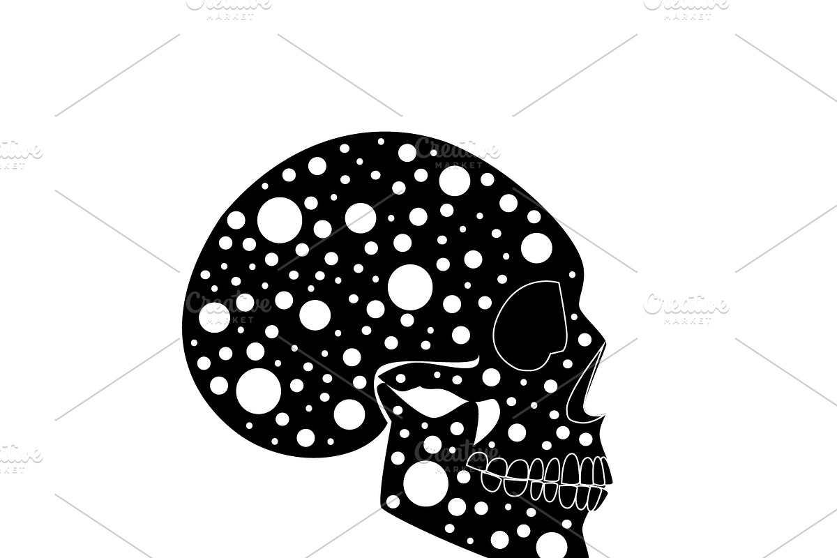 Skull icon Black and White side view in Graphics - product preview 8