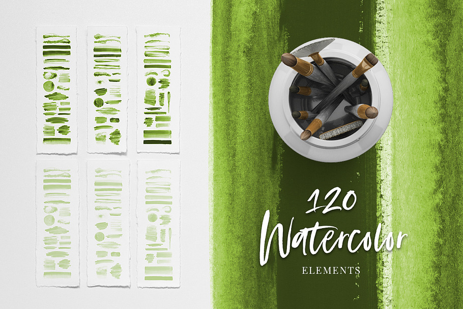120 Watercolor Texture Shapes Green in Textures - product preview 8