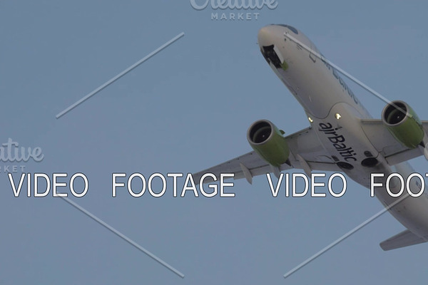 Aircraft of airBaltic taking off and