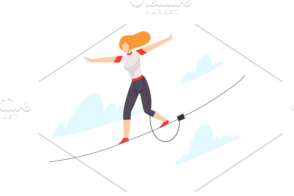 Character walking tightrope vector