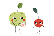 Cute Green Apple and Cherry