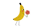 Cute Banana Standing with Bouquet
