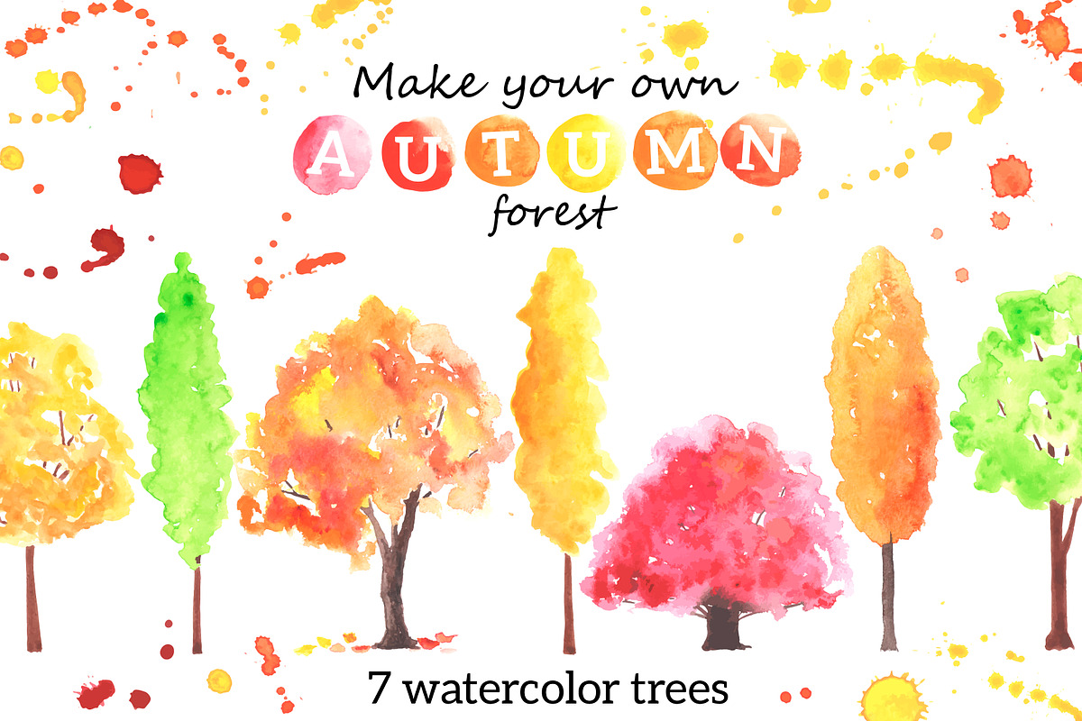 Autumn trees. Watercolor. in Illustrations - product preview 8