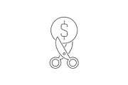 Scissors cut the coin line icon on