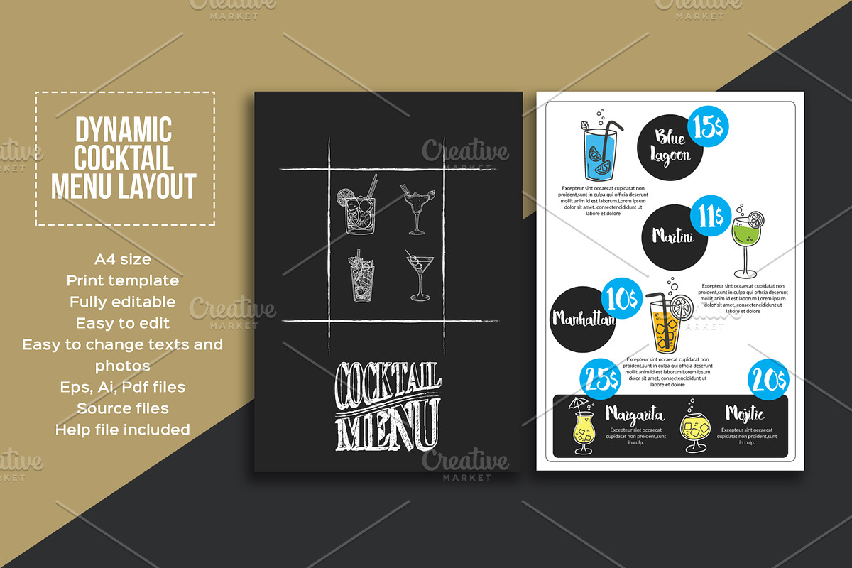 Dynamic Cocktail Menu Layout in Flyer Templates - product preview 8