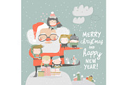 Santa Claus with happy children and