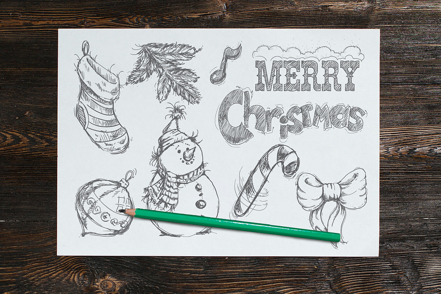 Merry Christmas hand drawn set in Illustrations - product preview 8