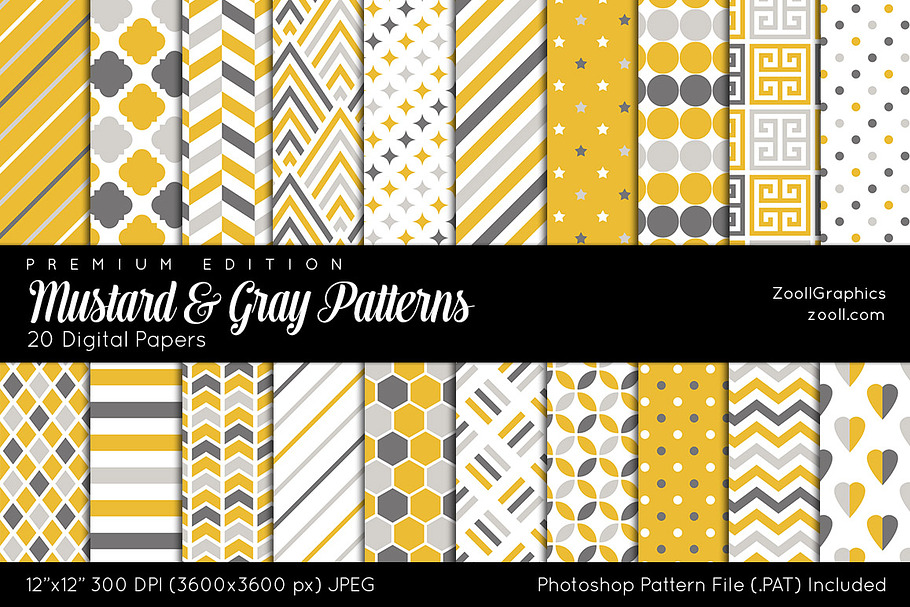 Mustard And Gray Digital Papers in Patterns - product preview 8