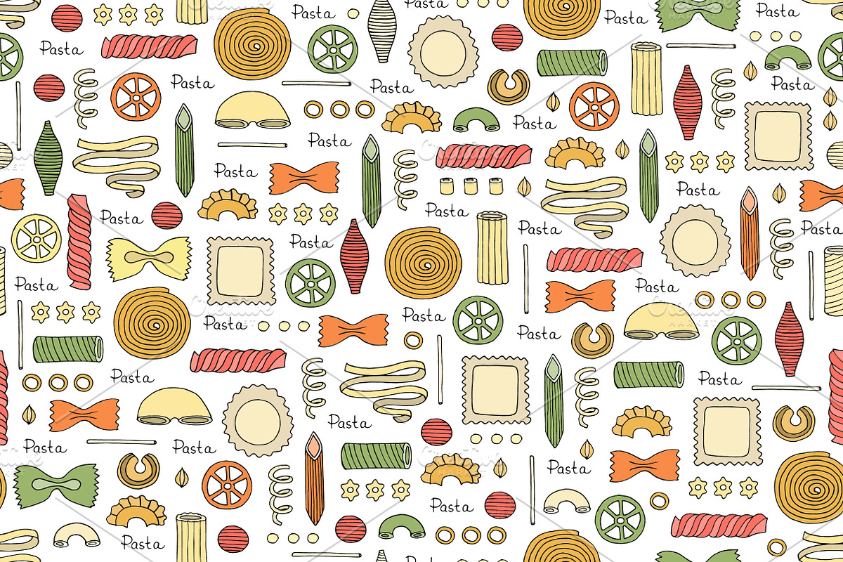 Pattern with hand drawn pasta in Patterns - product preview 8