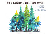 Hand painted watercolor forest