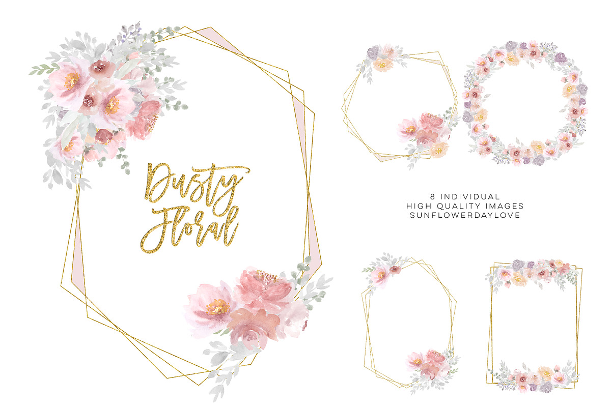 Dusty Pink Rose floral clip art in Illustrations - product preview 8