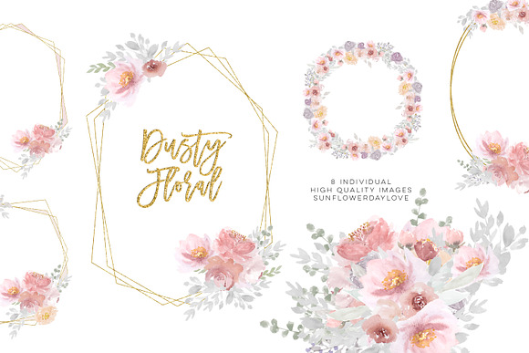 Dusty Pink Rose floral clip art in Illustrations - product preview 1