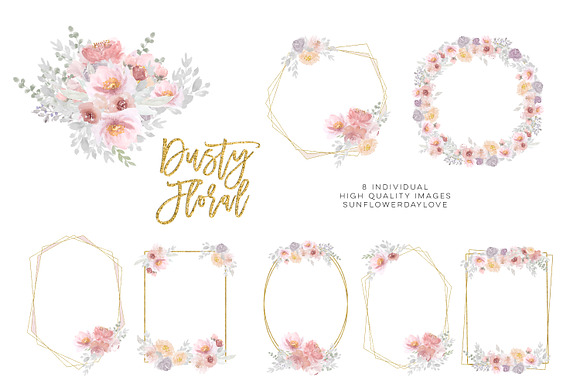 Dusty Pink Rose floral clip art in Illustrations - product preview 2