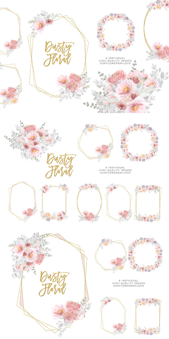 Dusty Pink Rose floral clip art in Illustrations - product preview 3