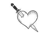 Heart symbol pierced knife sketch