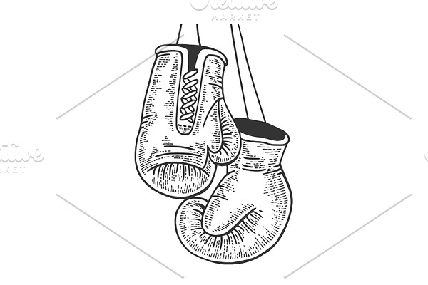 Boxing gloves sketch engraving