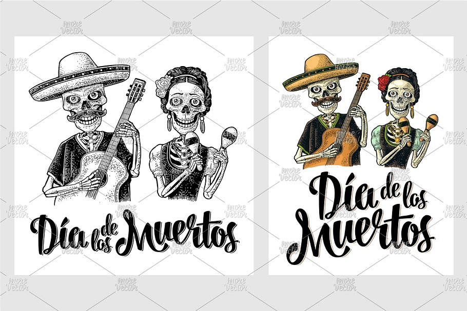 Skeletons with maracas and guitar in Illustrations - product preview 8