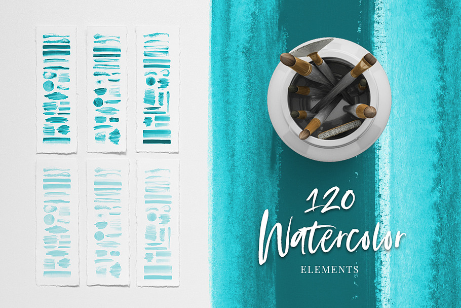 120 Watercolor Elements Turquoise in Textures - product preview 8