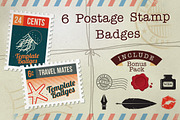 6 Postage Stamp Badges + Bonus