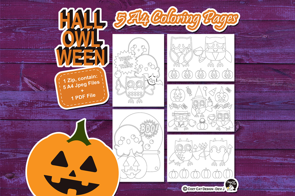 Owl Halloween Coloring Pages in Illustrations - product preview 8