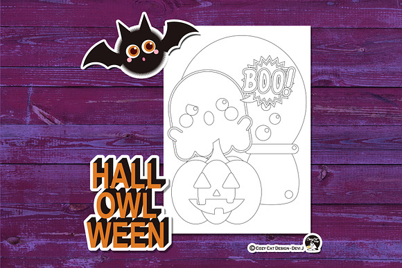Owl Halloween Coloring Pages in Illustrations - product preview 2