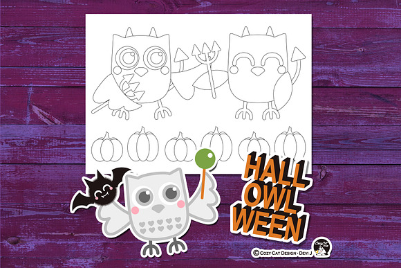 Owl Halloween Coloring Pages in Illustrations - product preview 4