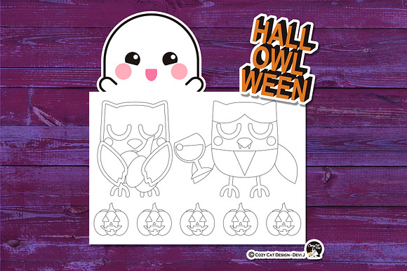 Owl Halloween Coloring Pages in Illustrations - product preview 5